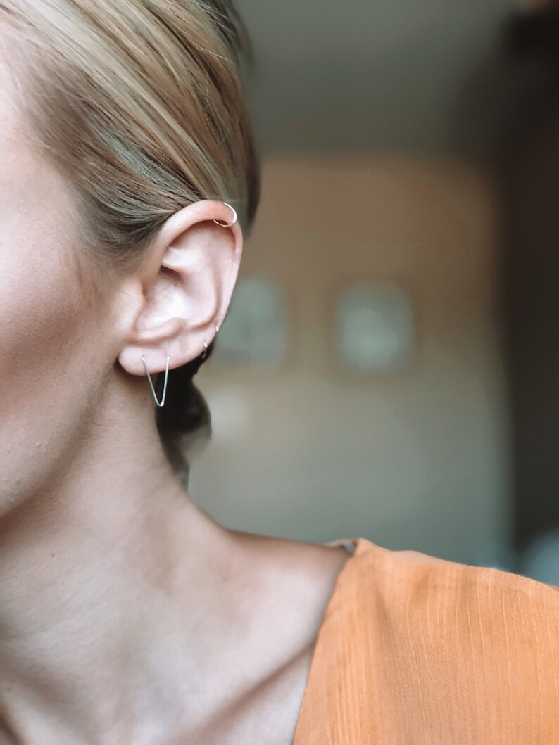 Triangle Long Double Piercing Earrings / 22 gauge / 12k yellow Etsy