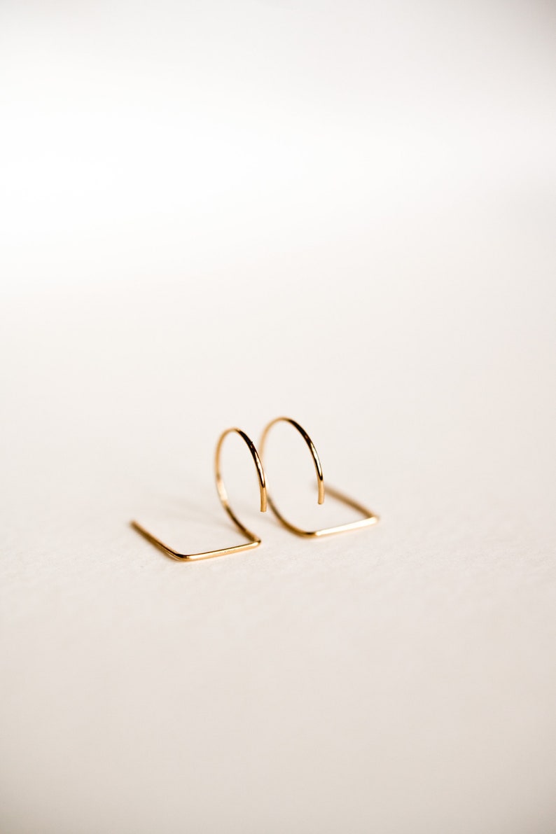 TAYLOR Half hoop lobe hugger double piercing earrings with bar 22 gauge 12k gold fill or sterling silver fill minimalist modern daint