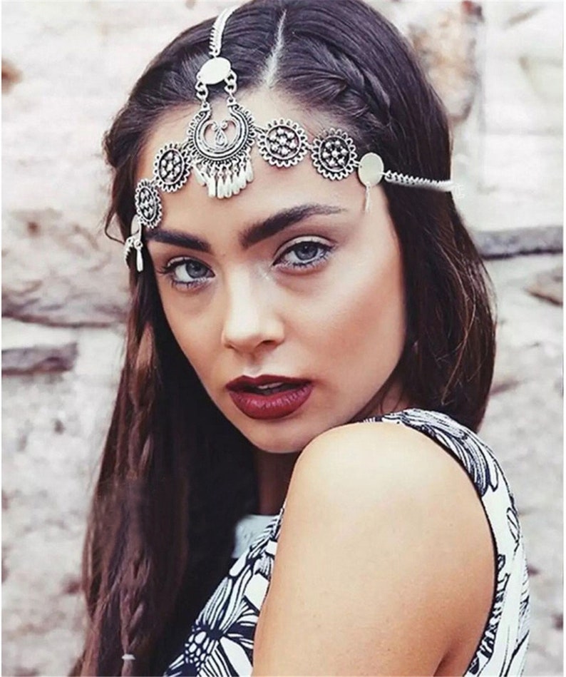 Metal Chain Jewelry Headband Silver Hair Band Tassel