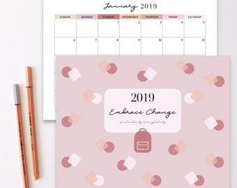 2019 12 month calendar printable letter size sunday etsy 2019 12 month calendar printable