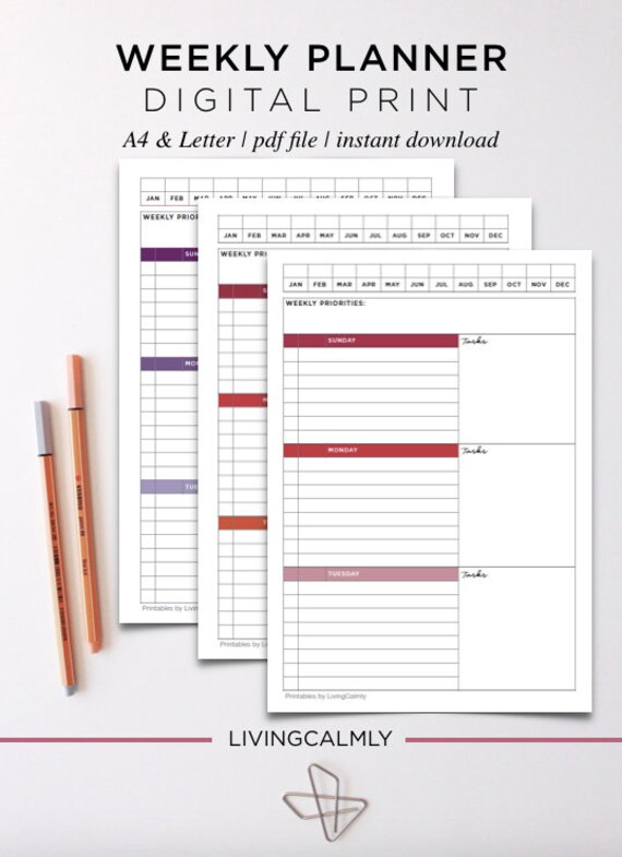 weekly planner student organizer instant download a4 etsy student organizer