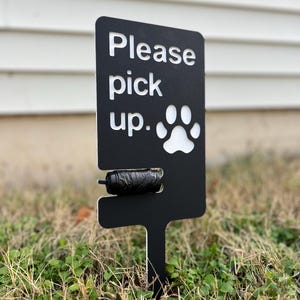 Placa de cocô de cachorro com suporte para saco: Placa de gramado com pegada de pata &quot;Por favor, pegue&quot;
