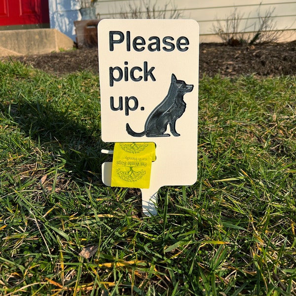 Dog Poop Sign with Bag Holder, Dog Lawn Sign, Please Clean Up After Your Pet