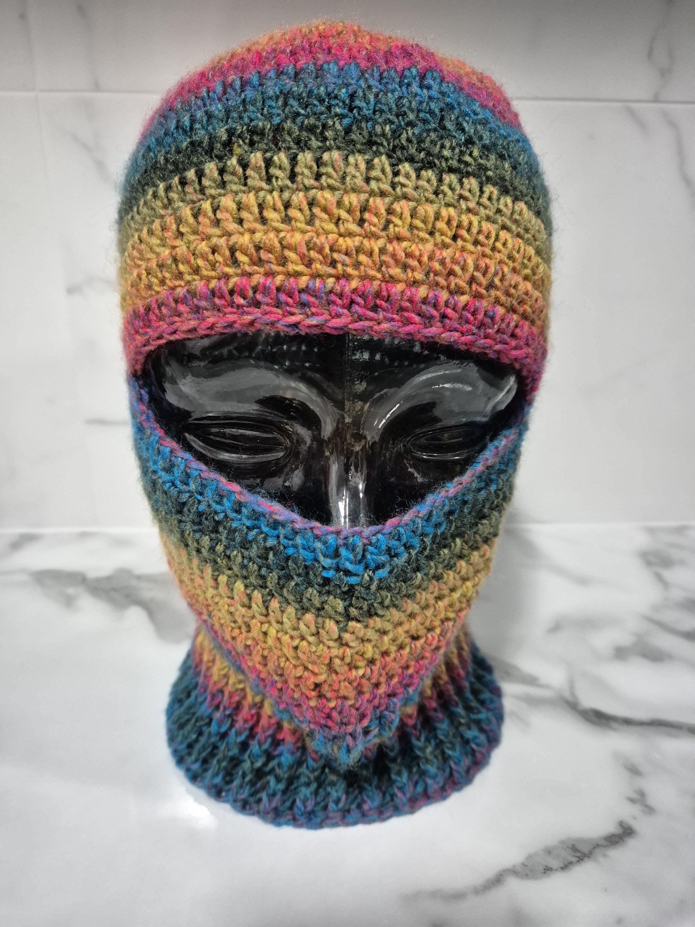 Hand Crafted - Unisex - Neon Multi-Stripe Crochet Ski Mask - Black Multi - New Stylish, Unisex, Hand Crocheted, Rainbow, Ski Mask or  main image 3