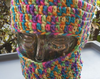 Medium to large, unisex, ski mask or balaclava in gorgeous rainbow tones.