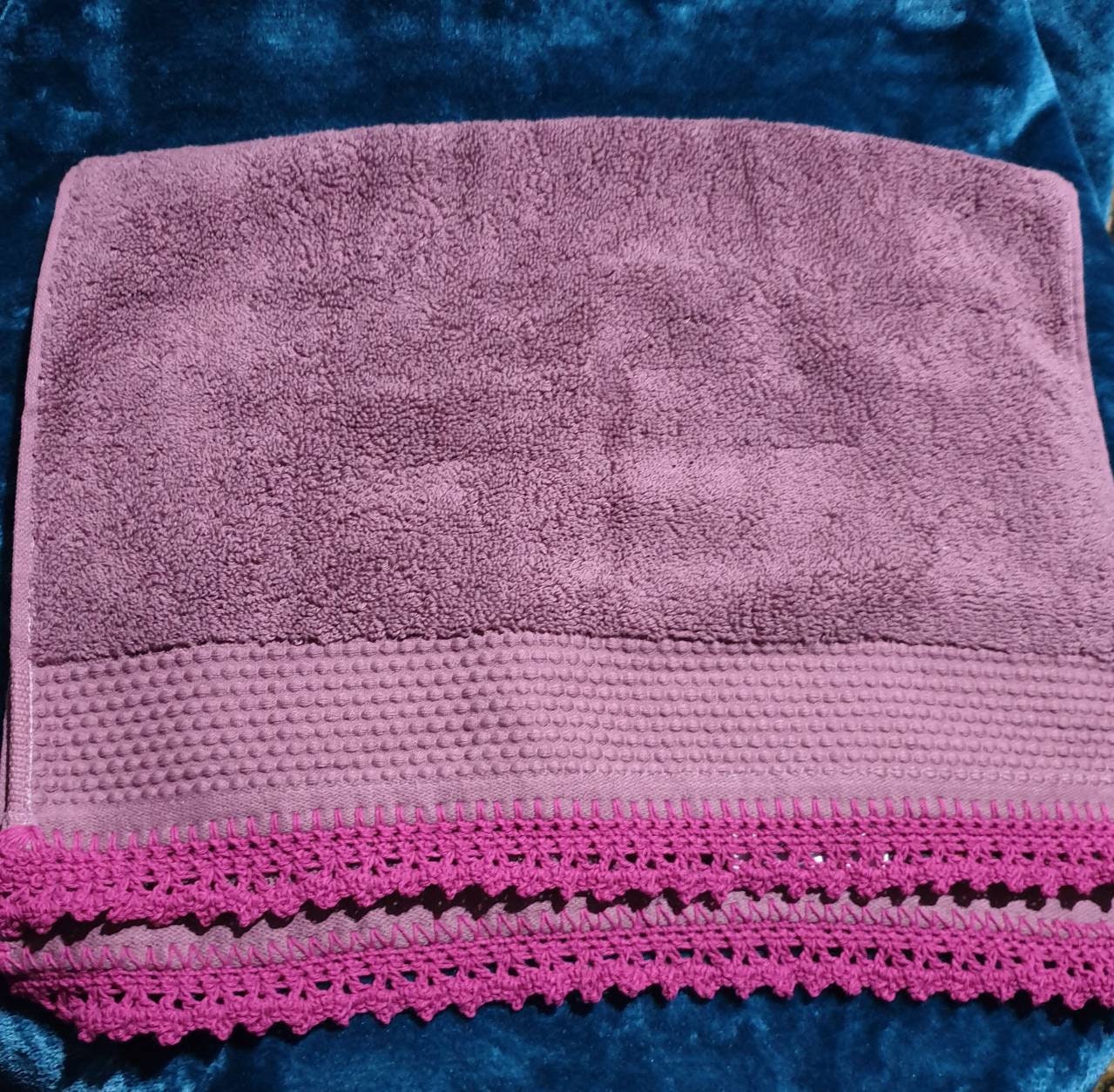 Vibrant cotton hand towels with crocheted edging. Etsy