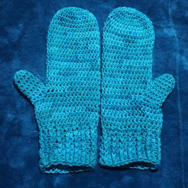 Gorgeously soft, unisex mittens to fit small to medium adult in sea green bamboo wool acrylic mix yarn.