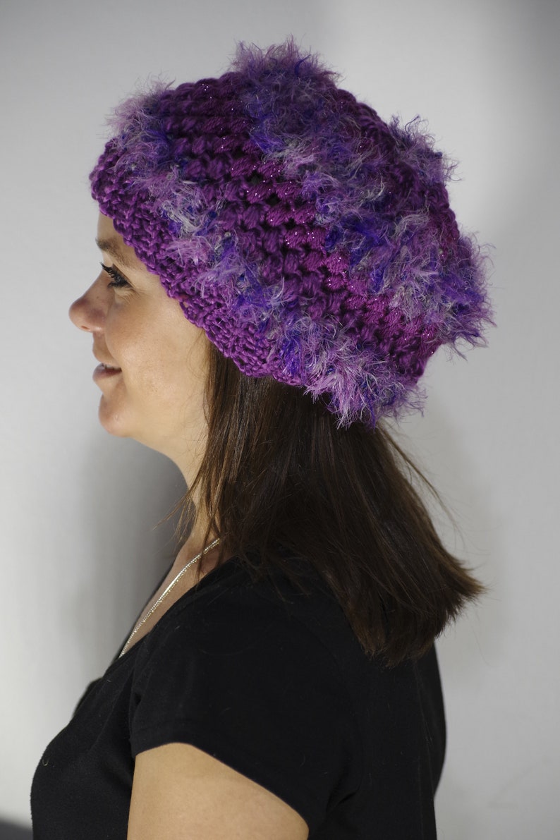 Fluffy beanie Chemo beanie Knitted beanie. Large knit hat Crochet Beanie Chemo hat Wool beanie Crochet cloche hat