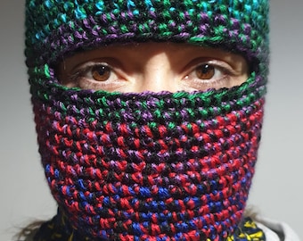 Stylish, Unisex, Hand Crocheted, Gorgeous Rainbow Ski Mask  display picture 2