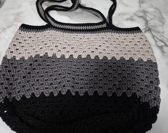 Eco friendly reuseable large crochet 100% cotton market/string bag available in lovely black, steel grey and cream.