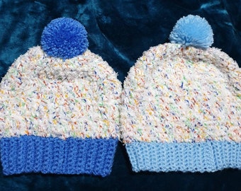Supersoft, hand crocheted beanie with pompom for baby