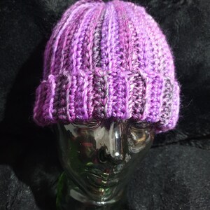Gorgeous OOAK, hand spun and hand dyed, Australian pure new wool, unisex beanie in purple tones sized to fit a medium to large adult.