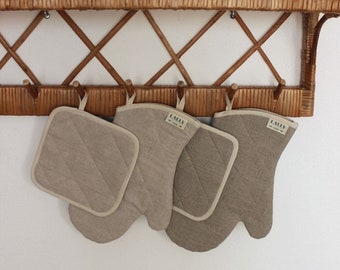 Oven mitts | Set of ovenmitts | Potholder Linen | Oven gloves Linen
