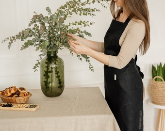 Ladies apron "Linen black" personalised | Linen apron | Personalised Gift for woman | Linen home