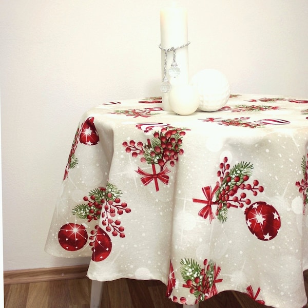 tablecloth CHRISTMAS BALLS circle,Christmas home decor, Christmas tablecloth,Custom size Christmas tablecloth