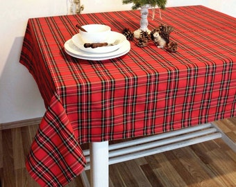 tablecloth CHRISTMAS TARTAN square, rectangular,circle, Christmas home decor, Natural cotton tablecloth,Custom size tablecloth