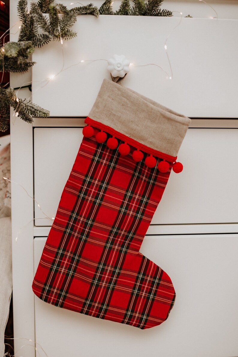 stocking CHRISTMAS TARTAN Christmas decorations Christmas gift Traditional Christmas stocking Christmas Tartan Deco Linen image 2