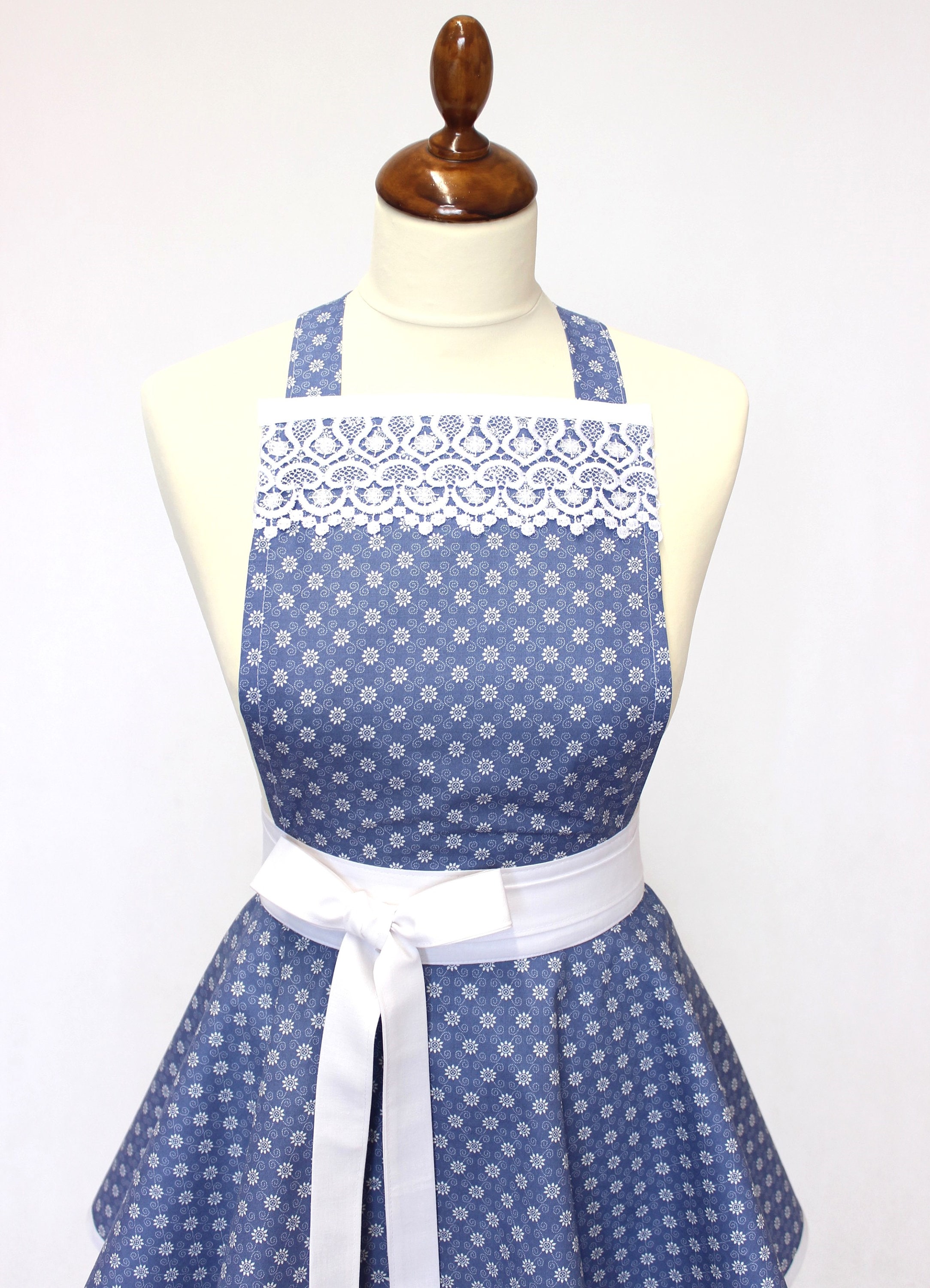 Apron LIGHT BLUE with madeiraretro apron ladies apronluxury Etsy