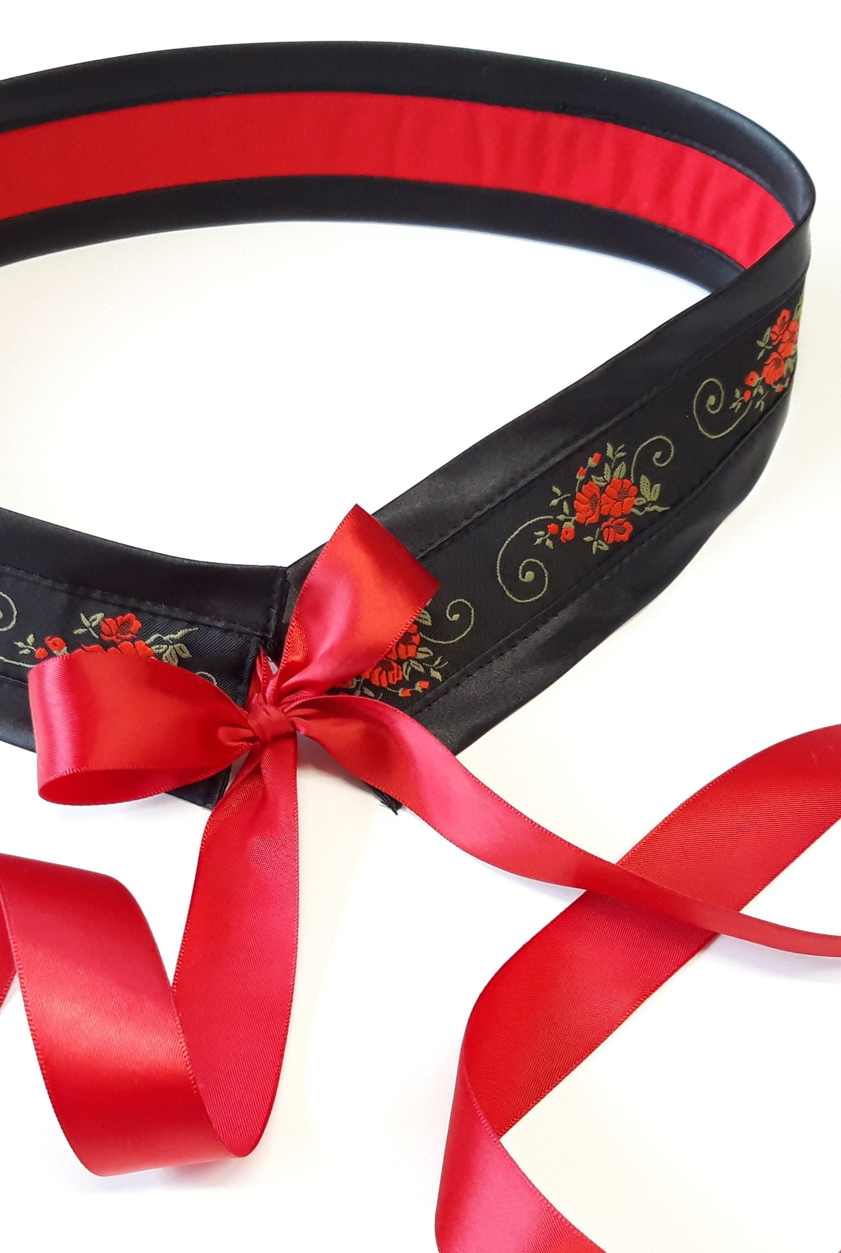 Embroidered Belt ROSES ON BLACK Floral Belt Boho Style Etsy
