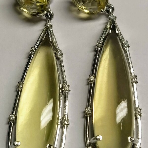 Lemon Topaz Earrings, Cubic Zircon Earrings, Zircon Earrings Sterling Silver Earrings, Party Wear Earrings, Dangling, Anniversary Gift.