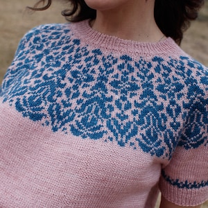 Le Fleur Top PDF Knitting Pattern - short sleeved knitting - summer knitting - yoke sweater - colorwork - fair isle - stranded knitting
