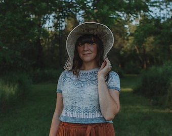 KNITTING PATTERN - Anabelle Crop - PDF knitting pattern - yoke sweater - summer knitting - spring knitting - colorwork - fair isle -