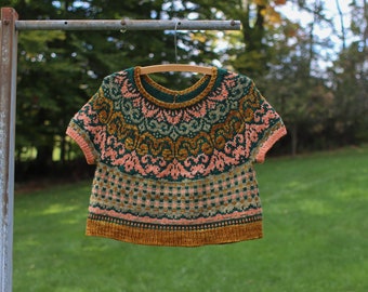 KNITTING PATTERN - Untangled Crop - tee knitting pattern, colorwork pattern, fair isle pattern, summer knitting, jumper pattern, top pattern