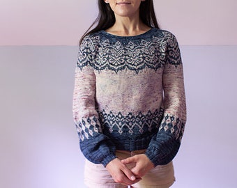 KNITTING PATTERN - Dancing Nancies Sweater - PDF Knitting Pattern - Pullover Pattern - Jumper Pattern - Colorwork - Fair Isle - Yoke Sweater