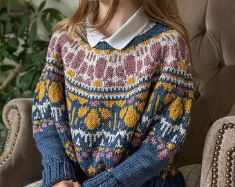 KNITTING PATTERN - Sunny Swoncho - colorwork knitting - pdf knitting pattern - fair isle - sweater pattern - jumper pattern - pullover knit