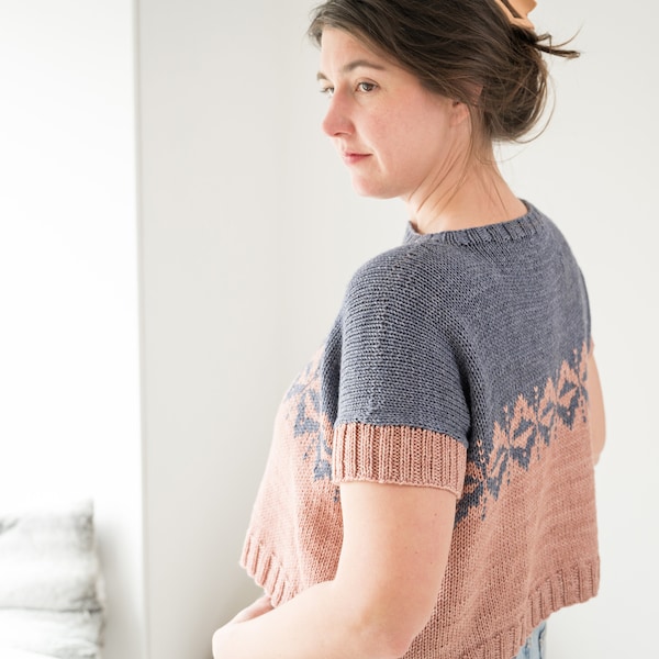 PDF KNITTING PATTERN - Morning Ritual Top - Spring knitting pattern - Summer knitting pattern -Beginner knitting pattern, Beginner colorwork