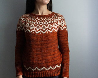 KNITTING PATTERN - Foxhole Sweater - PDF Knitting Pattern - Yoke Sweater - Fair Isle Pattern - Jumper Pattern - Pullover Pattern - Colorwork