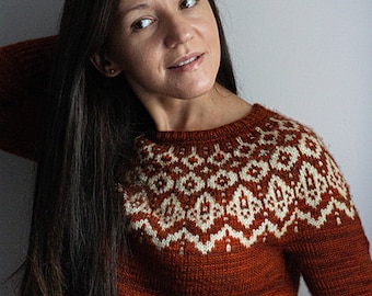 PATRÓN DE TEJIDO - Suéter Foxhole - Patrón de punto PDF - Suéter de yugo - Patrón Fair Isle - Patrón de jersey - Patrón de jersey - Colorwork