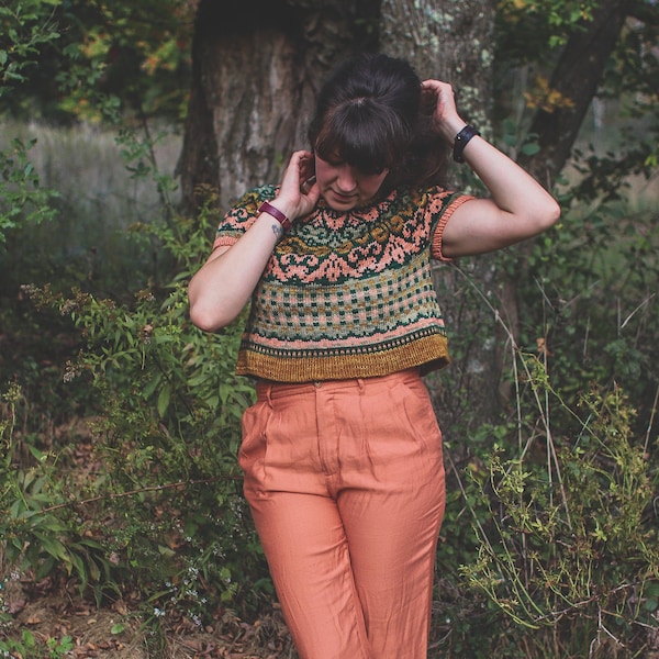 KNITTING PATTERN - Untangled Crop - tee knitting pattern, colorwork pattern, fair isle pattern, summer knitting, jumper pattern, top pattern