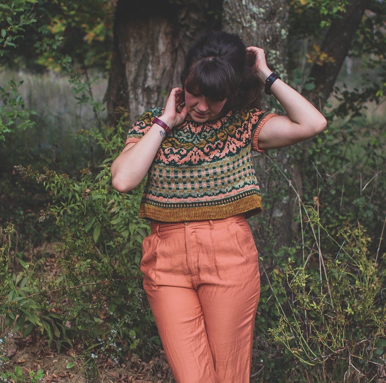 KNITTING PATTERN - Untangled Crop - tee knitting pattern, colorwork pattern, fair isle pattern, summer knitting, jumper pattern, top pattern image 3