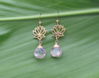 Mystic Quartz Lotus Flower Earrings: Gold Vermeil Dangle Earrings