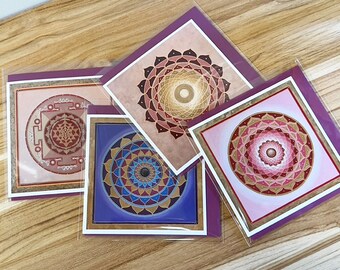 Mandala Art Greeting Cards: Yantra, Sacred Geometry (Set of 4)
