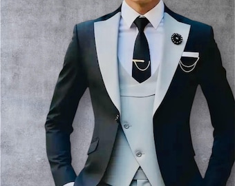 Men's Black & Gray Tuxedo Suit – Slim Fit Wedding Prom Suit