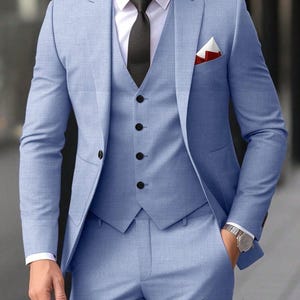Sky blue 3pc suit   groom wear suit anniversary suit ethnic suit primiyam Suit porm suit bespoke suit classic suit business suit