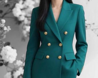 Green Blazer Suit Set – Women's Elegant Two Piece Formal Outfit