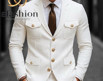 White Safari Suit - Vintage Style Hunter Jacket, Waist Coat, Pants