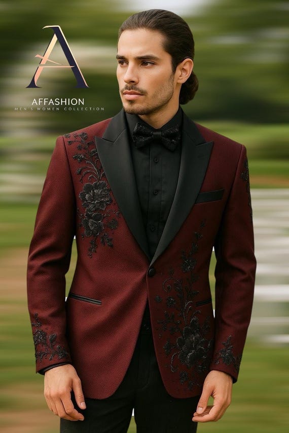 burgundy men's dress suits Handmade Embroidered Suit | Luxury Custom Wedding Suit | Traditional Ethnic Formal Wear Color:Mint Ombre GL-09.08.25 Yelete Short Sleeve Crew creating a strong vintage