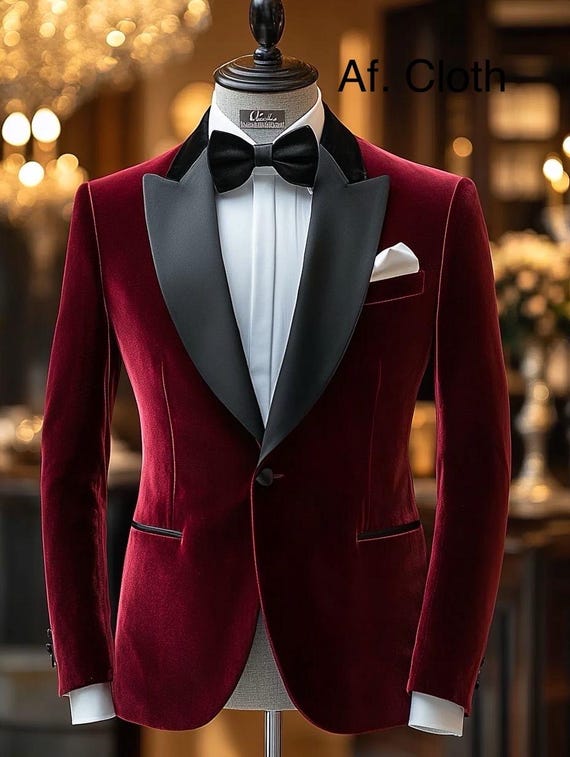 Burgundy Velvet Tuxedo Suit: Men's Formal Wedding Wear