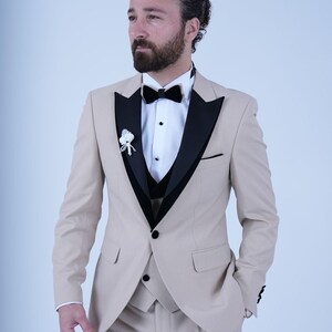 Cream 3-Piece Suit: Slim Fit Bespoke Terry Rayon