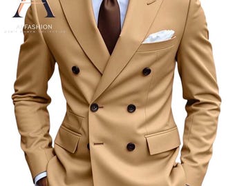 Men's Golden Double Breasted Suit | Luxury Wedding Blazer & Pants