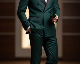 Men's Emerald Green Double Breasted Suit | Slim Fit Tuxedo