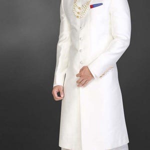 White Men’s Sherwani for Anniversary Celebration | Indo-Western Ethnic Suit | Party & Wedding Wear