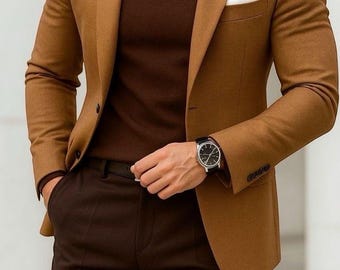 Men's Handcrafted Brown Suit - Vintage Style Wedding Outfit