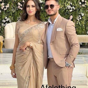 Beige 3pc Suit: Terry Rayon Wedding Groom Suit