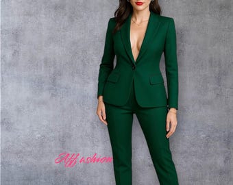 Completo blazer verde: abito formale da donna in spugna di rayon
