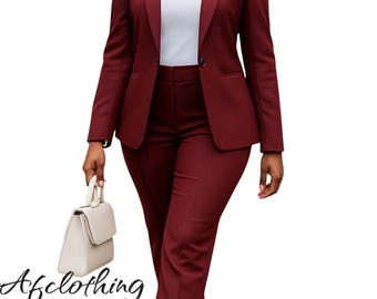 Custom Burgundy Women's Suit, Blazer, Vest & Pants (Made to